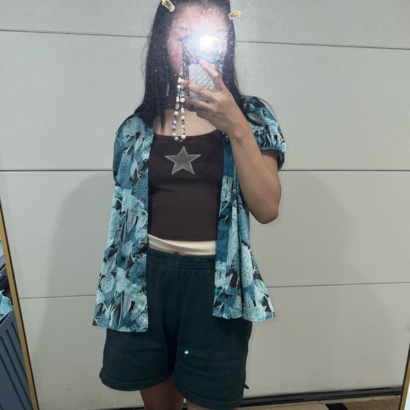 Ann Taylor Teal and Black Floral Button Down Shirt - Picture 5 of 6